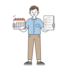 Cartoon man holding calendar  checklist smiling