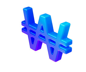 3D Gradient blue Korean Won symbol, modern style with a glossy futuristic finish. 3D Illustration