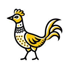 Obraz premium A stylized, geometric illustration of a yellow bird or dove, with simple angular wings and beak, against a plain white background. 