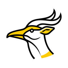 A stylized, geometric illustration of a yellow bird or dove, with simple angular wings and beak, against a plain white background.
