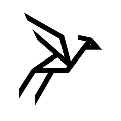 A stylized, geometric illustration of a yellow bird or dove, with simple angular wings and beak, against a plain white background.
