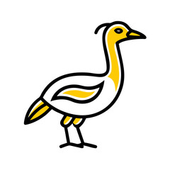 A stylized, geometric illustration of a yellow bird or dove, with simple angular wings and beak, against a plain white background.
