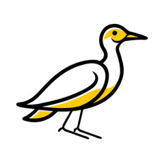 A stylized, geometric illustration of a yellow bird or dove, with simple angular wings and beak, against a plain white background.

