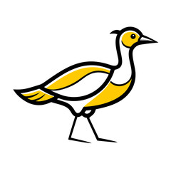 A stylized, geometric illustration of a yellow bird or dove, with simple angular wings and beak, against a plain white background.

