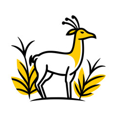 A stylized, geometric illustration of a yellow bird or dove, with simple angular wings and beak, against a plain white background.
