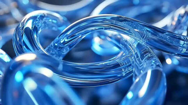 Intricate blue glass tubes intertwining in a mesmerizing pattern against a soft-focus background