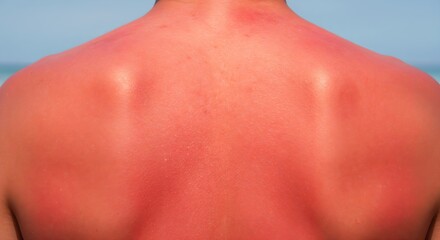 Back covered in sunburn, showcasing skin damage and summer fun on the beach