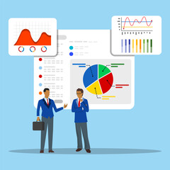 Businessmen Analyzing Data Charts and Graphs. 