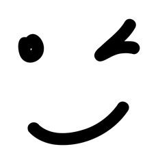 Hand-drawn doodle winking face icon simple cute sketch symbol of playfulness, friendliness, and charm isolated on white background for journals and creative use