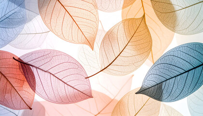 A soft arrangement of translucent leaves in various colors creating a delicate pattern.