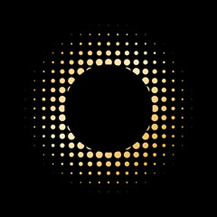 Luxury halftone gold circular frame on black backdrop vector design element perfect for premium invitations elegant branding and decorative accents