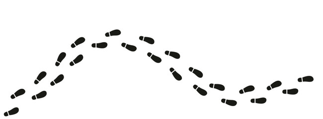Vector illustration of human footprints and shoe tracks in black silhouette style isolated on white background perfect for path icons trails and hiking designs