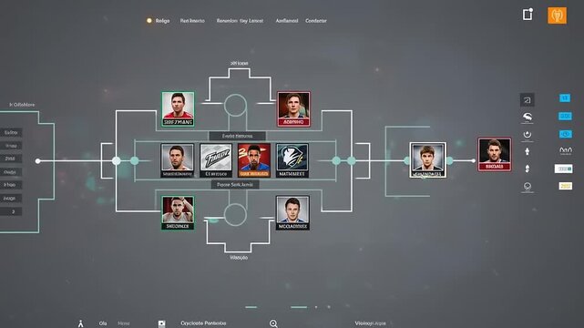 Interactive tournament bracket showcasing player profiles and match outcomes with a sleek digital interface