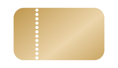 Golden ticket. Gold vector coupon, sticker or discount tag mockup isolated on white background. Cinema, theater, concert, party, event, festival invitation entrance