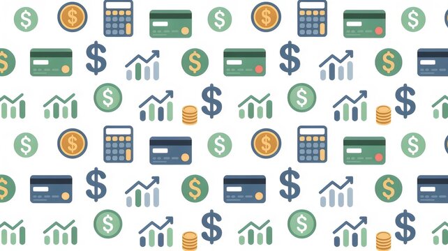 Modern financial icons seamless pattern for business and investment strategies background illustration - Powered by Adobe