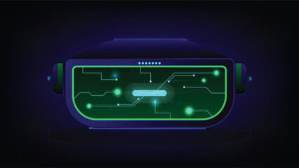 Virtual Reality Headset with Glowing Circuit Board Interface