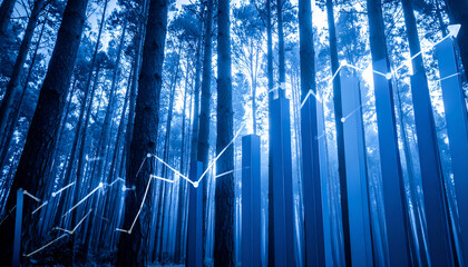 A forest scene with a rising graph overlay, symbolizing growth and progress.