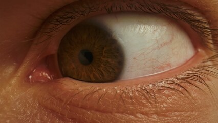 Macro shot of human brown eye with visible iris texture