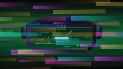 Futuristic Virtual Reality Headset with Neon Light in Cyberpunk Background