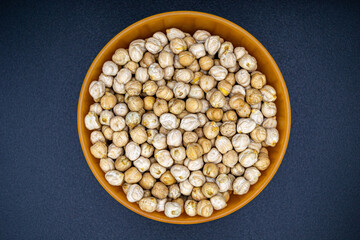 Beautiful organic dried chickpea beans consisting of raw bengal legume pea
