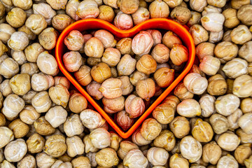 Beautiful organic dried chickpea beans consisting of raw bengal legume pea