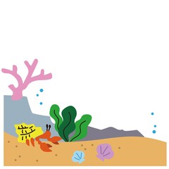 ヤドカリとサンゴ礁のかわいいイラスト装飾素材