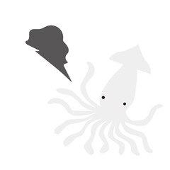 イカ墨を吐く白いイカのイラスト
