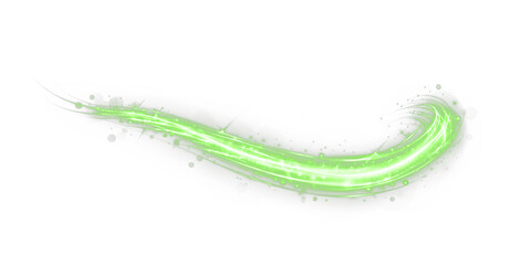 Green glowing light streak PNG overlay with sparkles and swirl effect. Perfect for fantasy, magic...