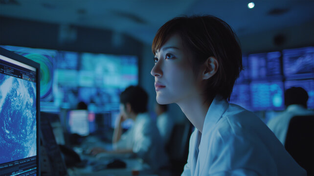 日本人女性がハイテク室で分析業務 - Powered by Adobe