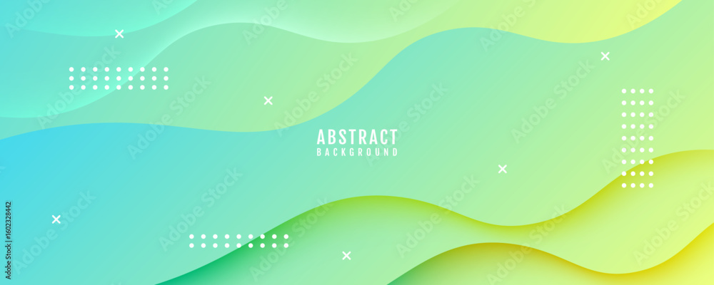 Poster 3d blue green abstract background overlap layer on bright space with flowing waves decoration. moder