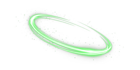 Glowing green light swirl PNG on transparent background. Abstract energy vortex or magic portal...