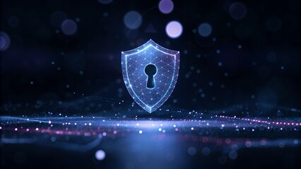 Cybersecurity shield protecting digital data with vibrant, modern technology aesthetic for secure online business and personal privacy solutions