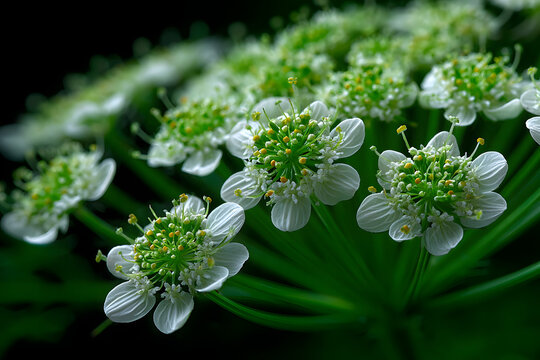 White flowering Caraway plant, or meridian fennel or Persian cumin or Carum carvi, close up