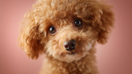 子犬のトイプードルが愛らしく見つめる