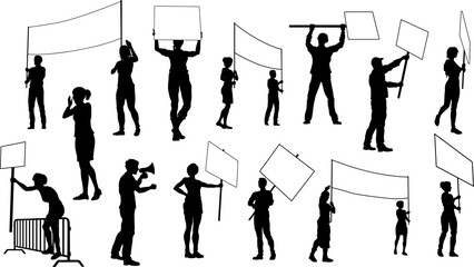 Obraz premium March Strike Rally Picket Protestor Silhouettes