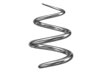 Rotating silver metallic spiral shape on transparent background, ideal for technology, science, or abstract design projects