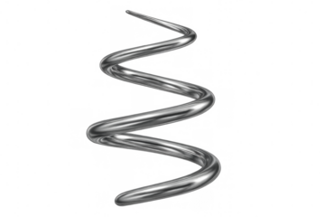 Rotating silver metallic spiral shape on transparent background, ideal for technology, science, or abstract design projects