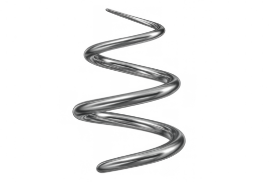 Rotating silver metallic spiral shape on transparent background, ideal for technology, science, or abstract design projects - Powered by Adobe