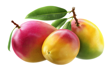 Ultra-detailed ripe mango clipart with vibrant yellow flesh and tropical leaf accents isolated on transparent background — high-resolution PNG cutout ideal for summer fruit branding and digital design