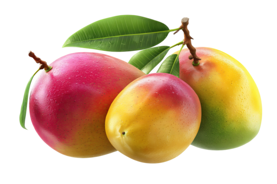 Ultra-detailed ripe mango clipart with vibrant yellow flesh and tropical leaf accents isolated on transparent background — high-resolution PNG cutout ideal for summer fruit branding and digital design - Powered by Adobe