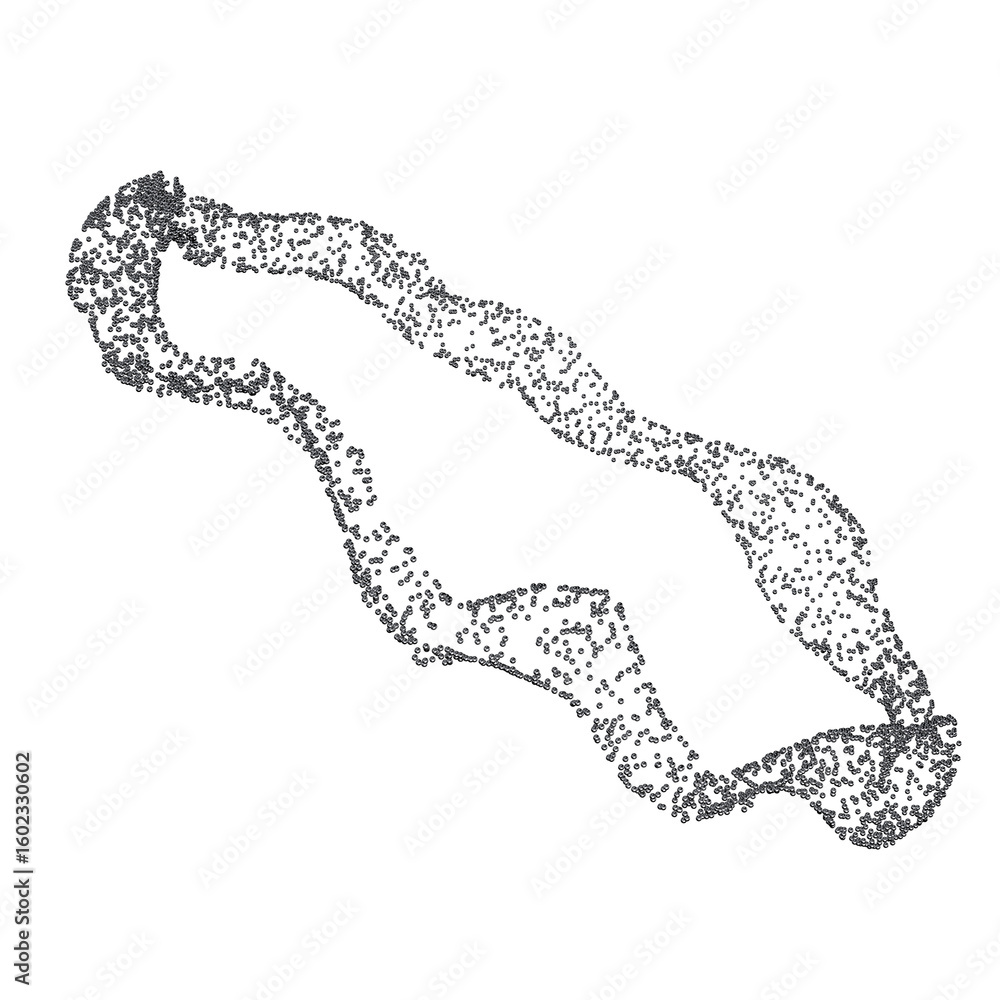 Poster abstract metal particles simulation ring 3d shape isolated. futuristic chrome particles circle eleme