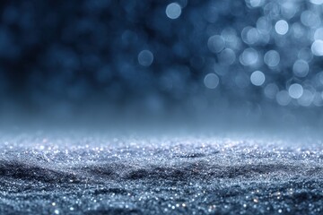 Bright bokeh on a blurred silver glitter background with dark blue and sky shadows at night offering free copy space