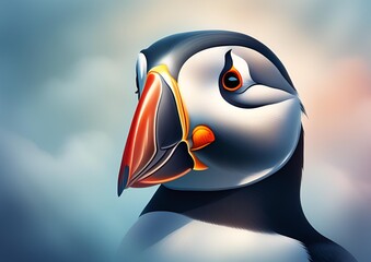 A close up of Atlantic Puffin Bird Front View