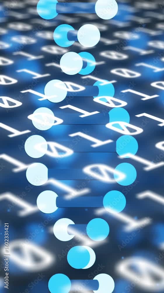 Poster animation of dna strand over data processing on black background