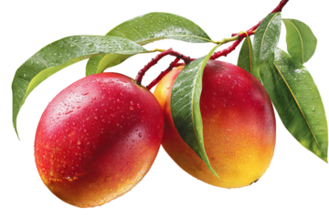 Ultra-detailed ripe mango clipart with vibrant yellow flesh and tropical leaf accents isolated on transparent background — high-resolution PNG cutout ideal for summer fruit branding and digital design