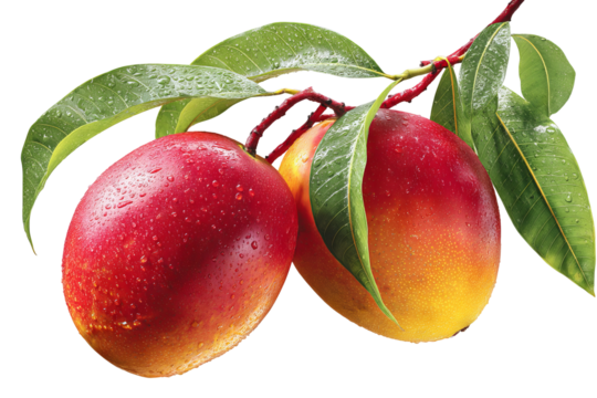 Ultra-detailed ripe mango clipart with vibrant yellow flesh and tropical leaf accents isolated on transparent background — high-resolution PNG cutout ideal for summer fruit branding and digital design