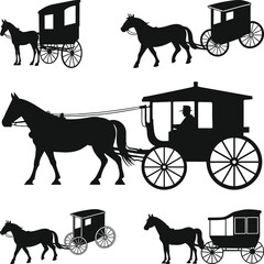 Horse Buggy Silhouette, Carriages and Horses Silhouettes, Amish Horse Buggy Svg, Amish Buggy Silhouette Cut Vector
