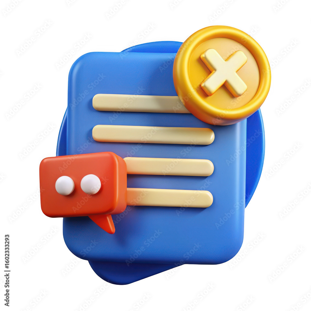 Poster 3d chat bubble and document icon isolated on transparent background
