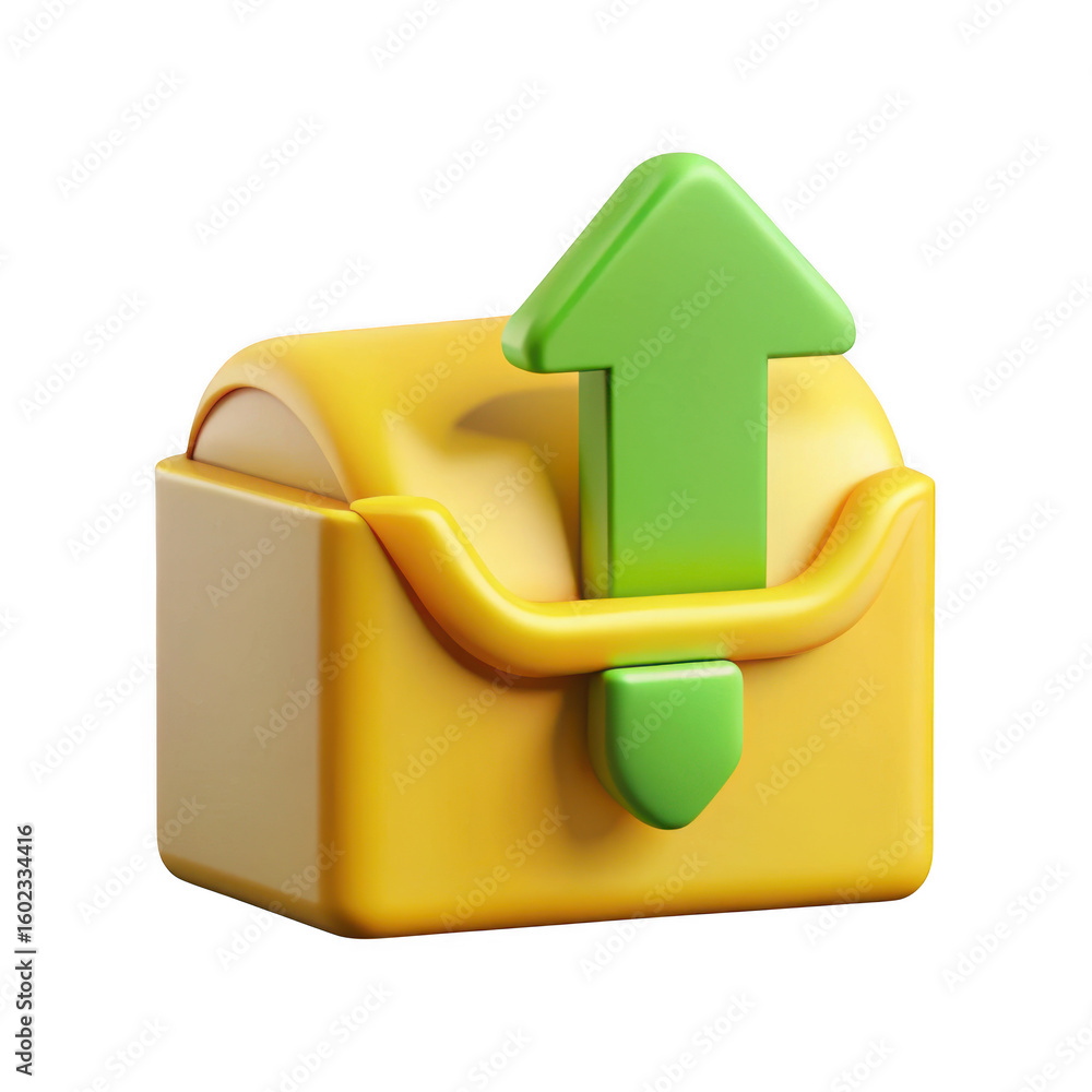 Poster 3d upload icon with yellow box isolated on transparent background