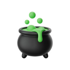 Cauldron bubbling with green liquid and floating orbs during a festive Halloween celebration